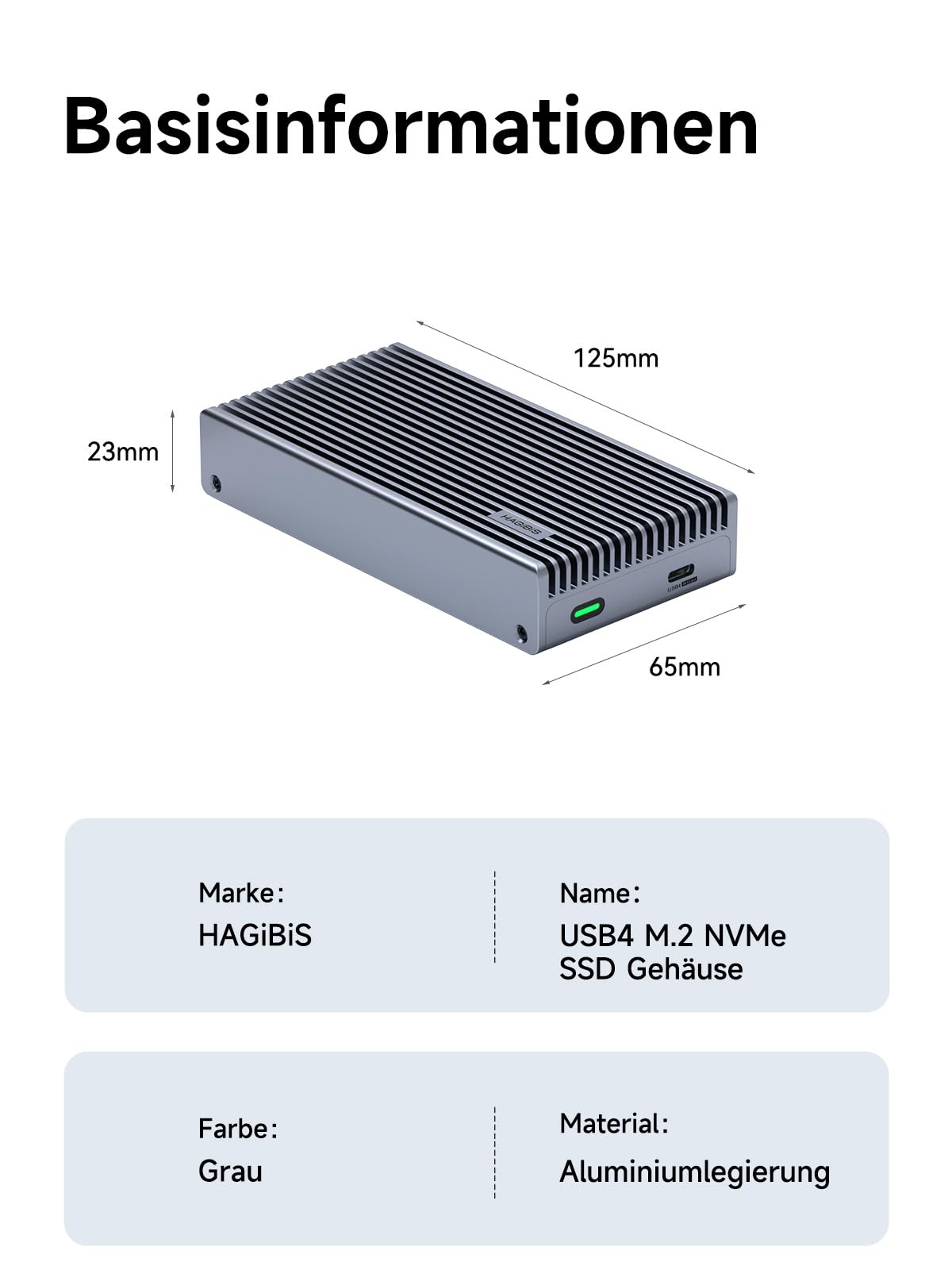Hagibis USB4 M.2 NVMe SSD Gehäuse 40Gbit/s mit LED Display Kabel MC40