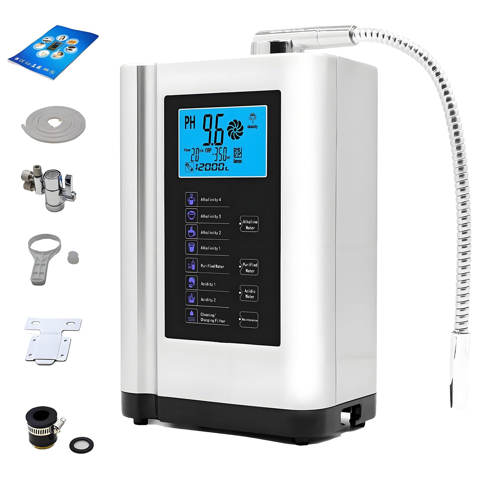 Ionizador de Agua alcalina y ácida para el Cuidado de la Piel yla Limpieza White | Máquina de agua alcalina: además de agua para beber, produce agua ácida con un pH de 3,5 a 6,5