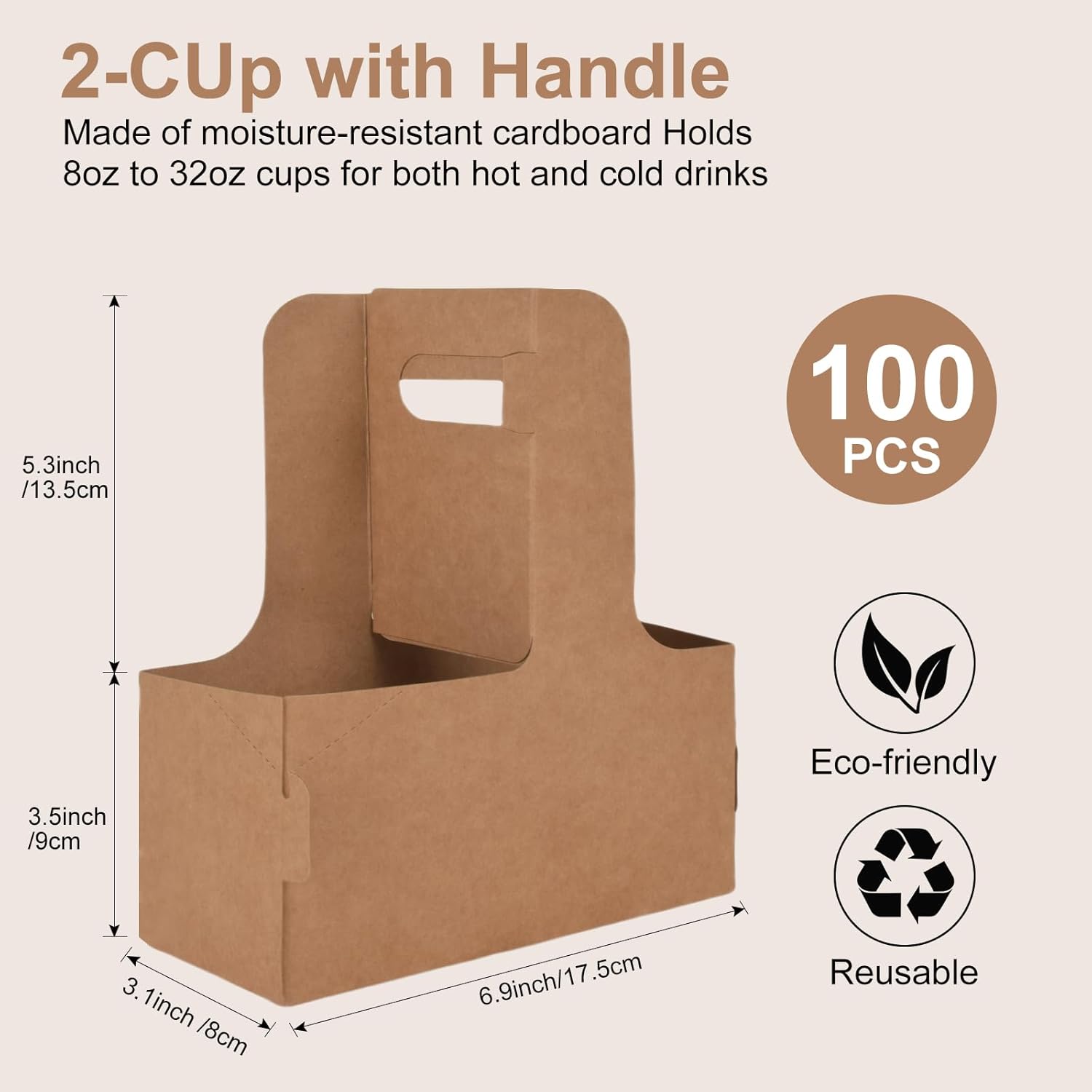 100 Pack Drink Carrier with Handle, 2 Cups or 4 Cups Assemblable Disposable Paper Cup Holder, Coffee and Drink Carrier, for Coffee and Drink Delivery Cup Holder - Image 2