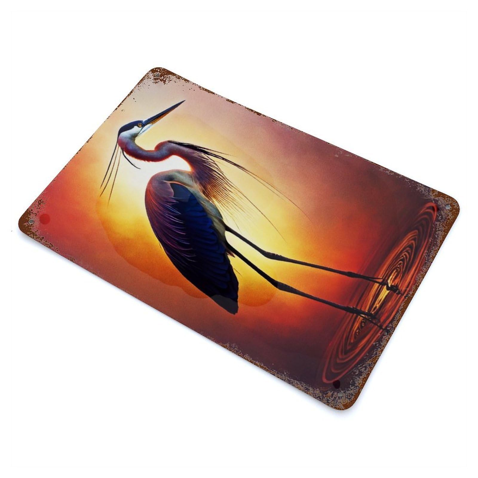Rust Effect Paint Stork Weathered Tin Sign 11.8"x7.9", Retro Wall Decor for Garage, Bar And Workshop Decor