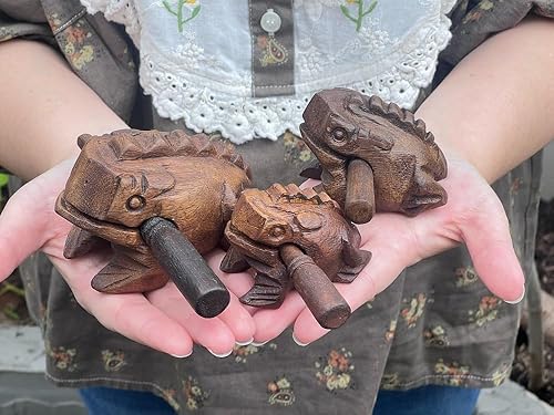 Vista 17 de Instrumentos de percusión hechos a mano con rana de madera, instrumento musical de rana de madera, juego de 3 piezas, rana de 4 pulgadas, rana de 3