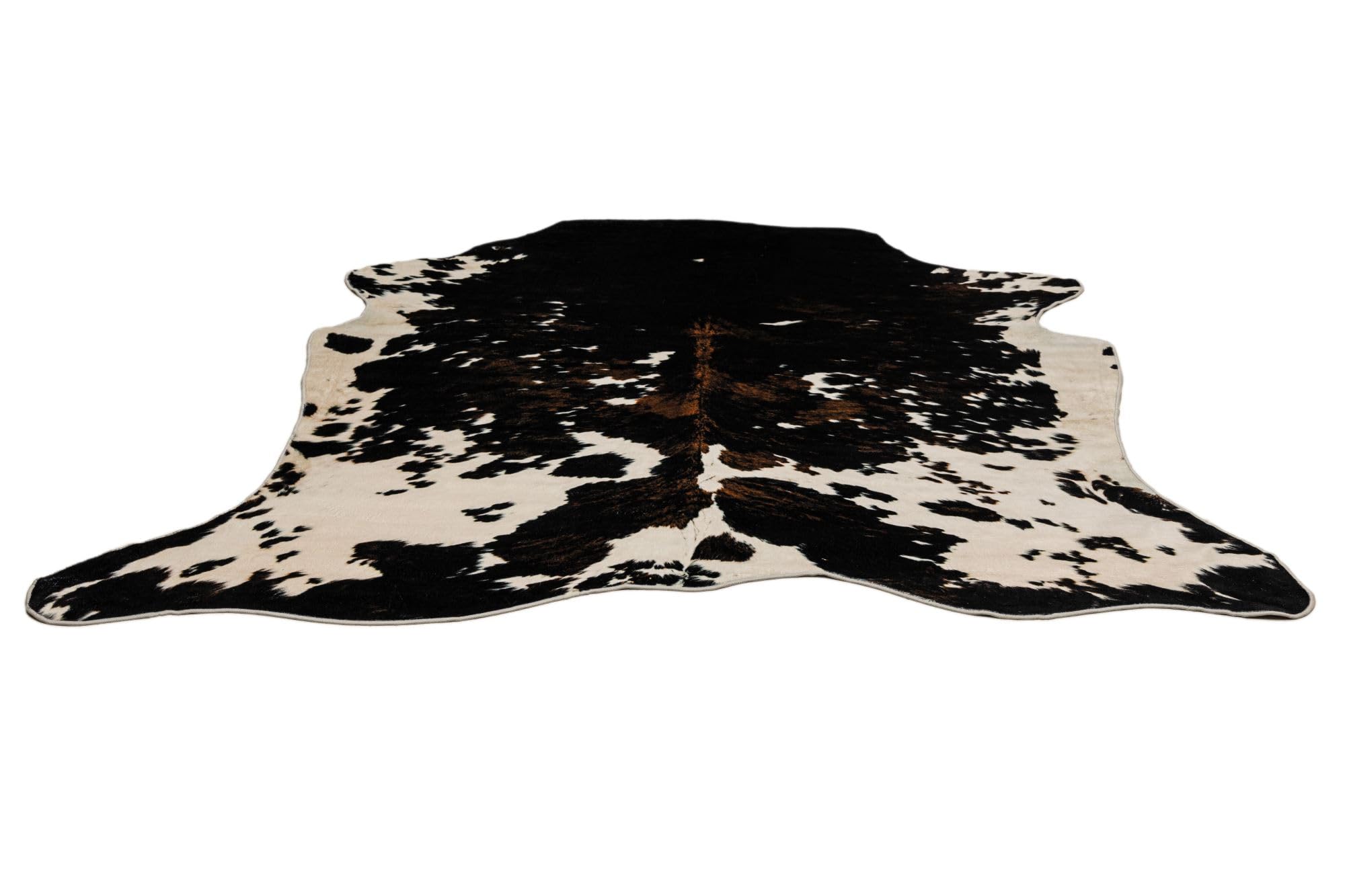 Kuhfell Teppich | Kunstfell, Rinderfell Imitat, Kuhmotiv, Fellform | 100x 130 cm | Schwarz/Weiß Emilia