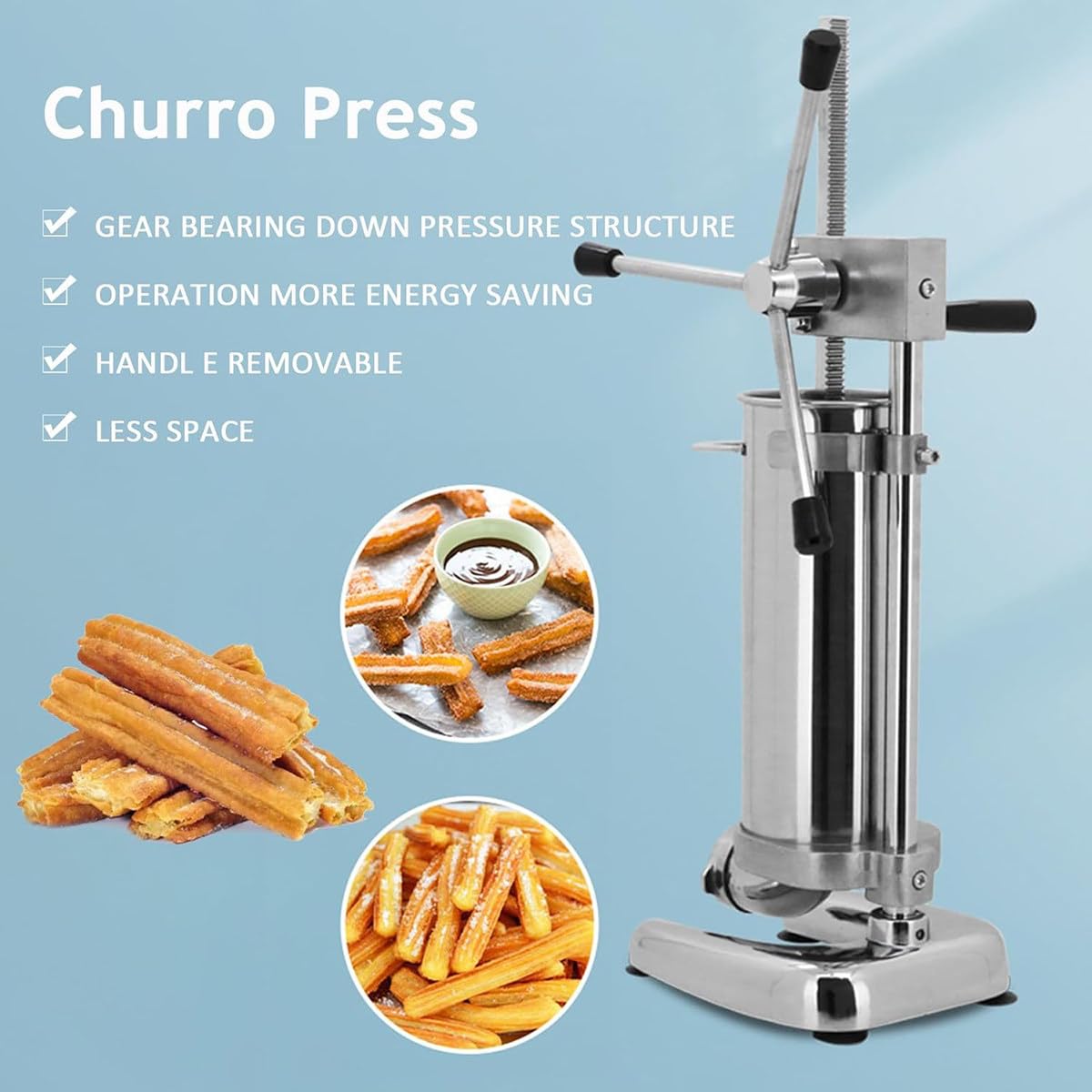 Máquina para Hacer Churros Manual, churrera española Vertical de Acero Inoxidable, para restaurantes, hoteles, cafeterías, panaderías 2L
