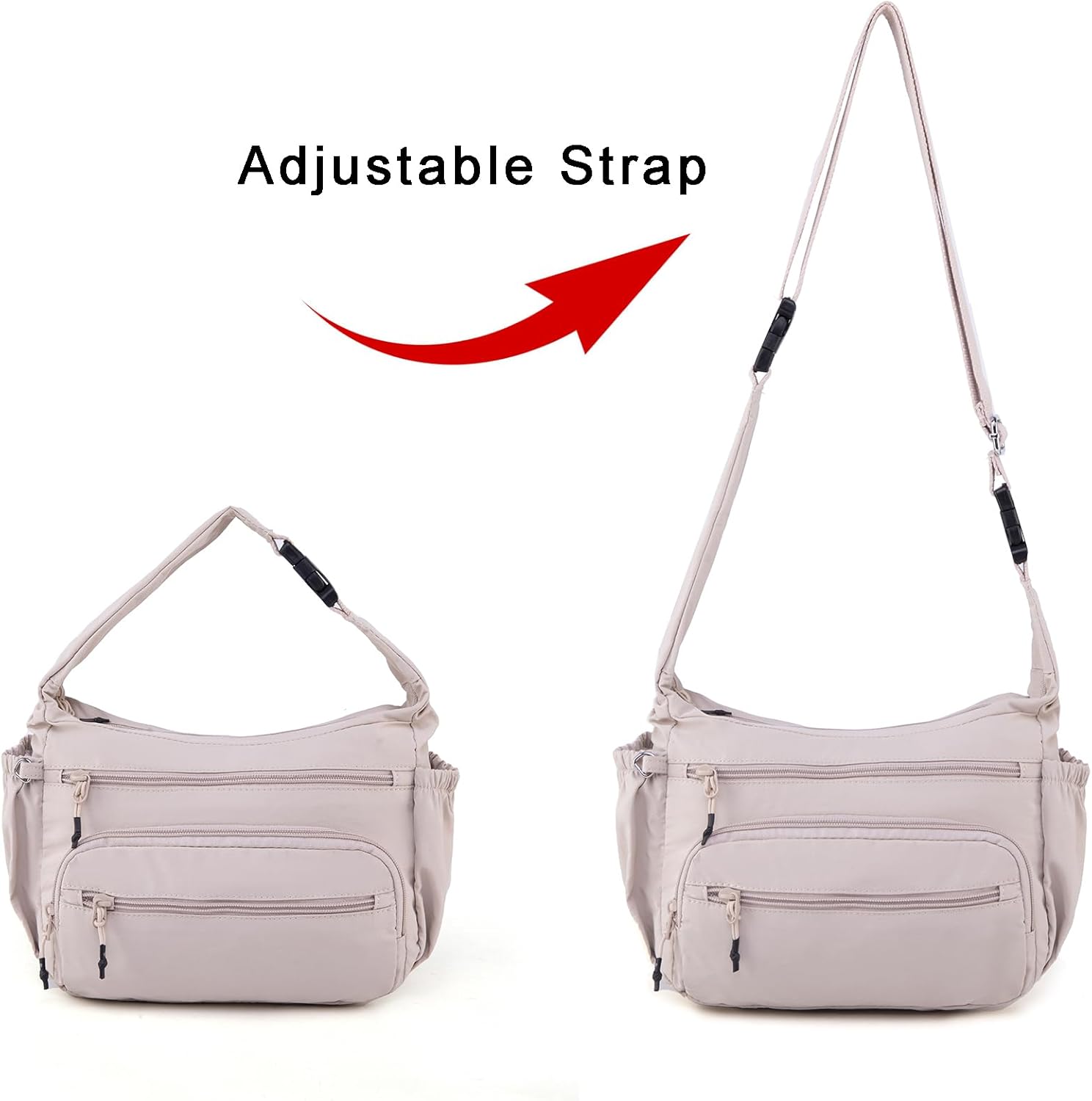 Trendy Nylon Crossbody Bags for Women,Multi-Pocket Shoulder Handbag Lightweight Sling Hobo Bag Roomy Travel Crossbody Purses - Image 3