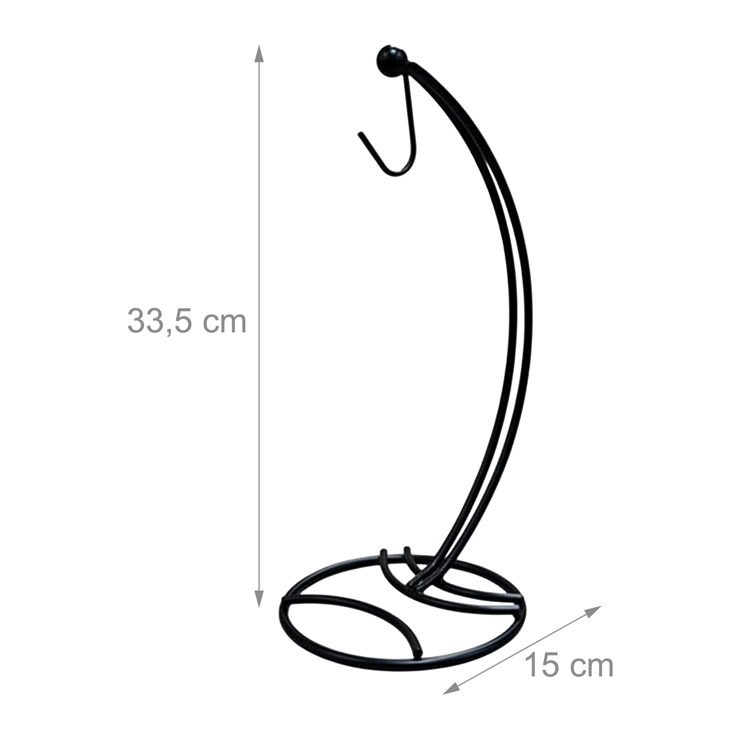 Portabanane Relaxdays, Metallo, H x D: 33,5 x 15 cm, previene ammaccature, Supporto per Banane, Nero