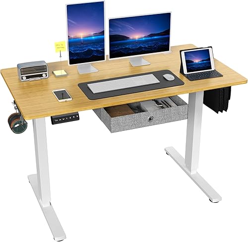 DUMOS Cajones eléctricos de 48 pulgadas, altura ajustable, soporte ergonómico para oficina en casa, estación de trabajo, computadora natural, para
