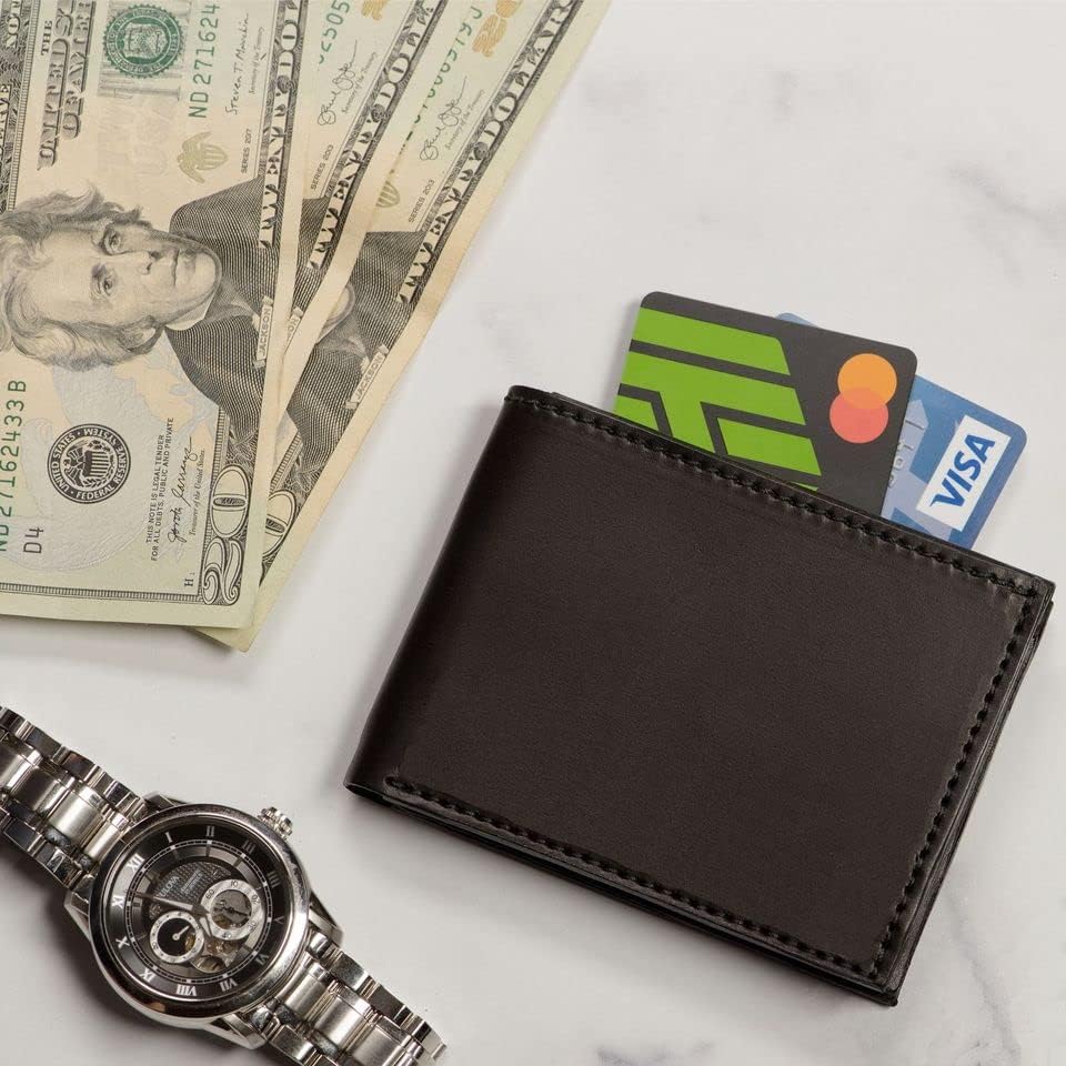 Miniatura 3 de Billetera plegable de cuero de grano completo premium para hombre, 3 opciones de color, fabricada en Estados Unidos, Negro -, Billetera plegable