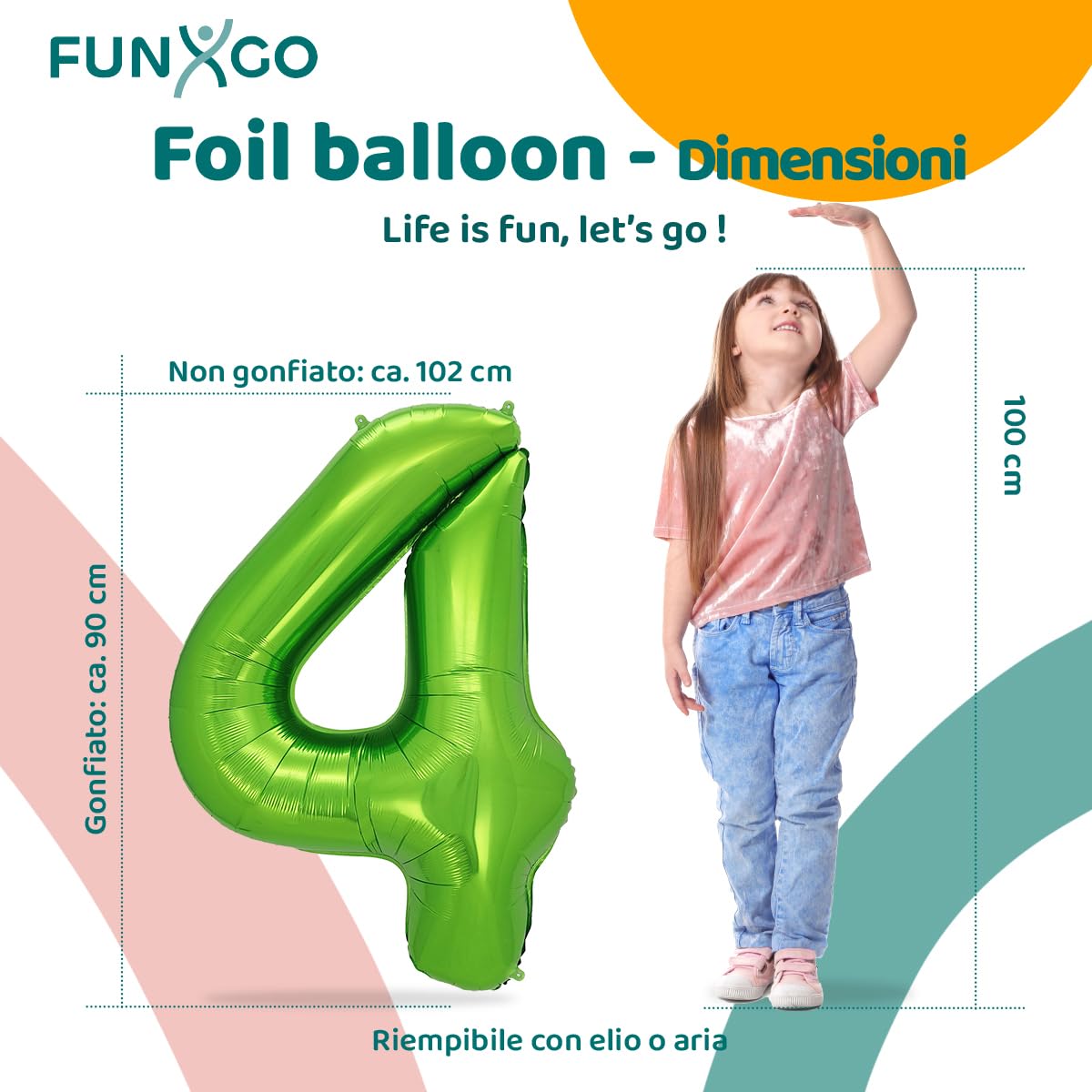 Palloncino numero 4 verde – Numero gigante palloncino circa 100 cm – Palloncino numero 4 – vola con elio – per 4 ° compleanno, matrimonio, anniversario, festa, decorazione per feste