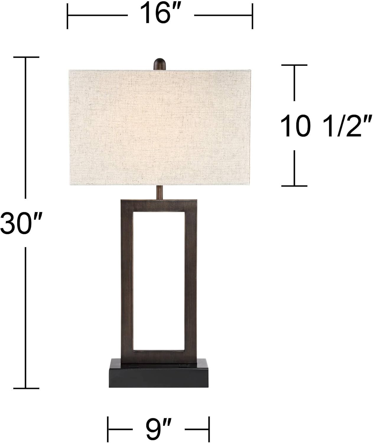 Bronze Rectangular Table Lamp with USB and AC Outlet