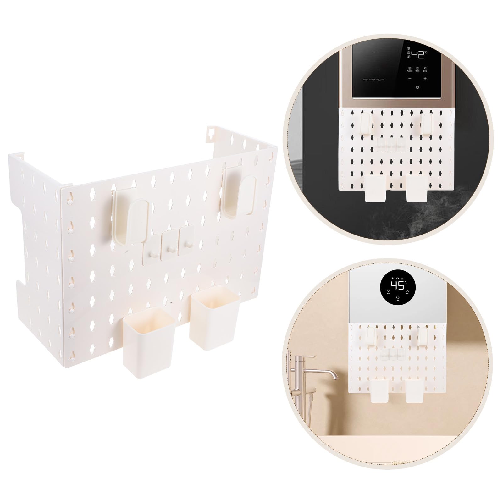 Estante de Almacenamiento de Pared Blanco de Plástico Tablero Perforado para Ocultar Tuberías de Calentador de Gas, Adecuado para Baño y Organización Versátil