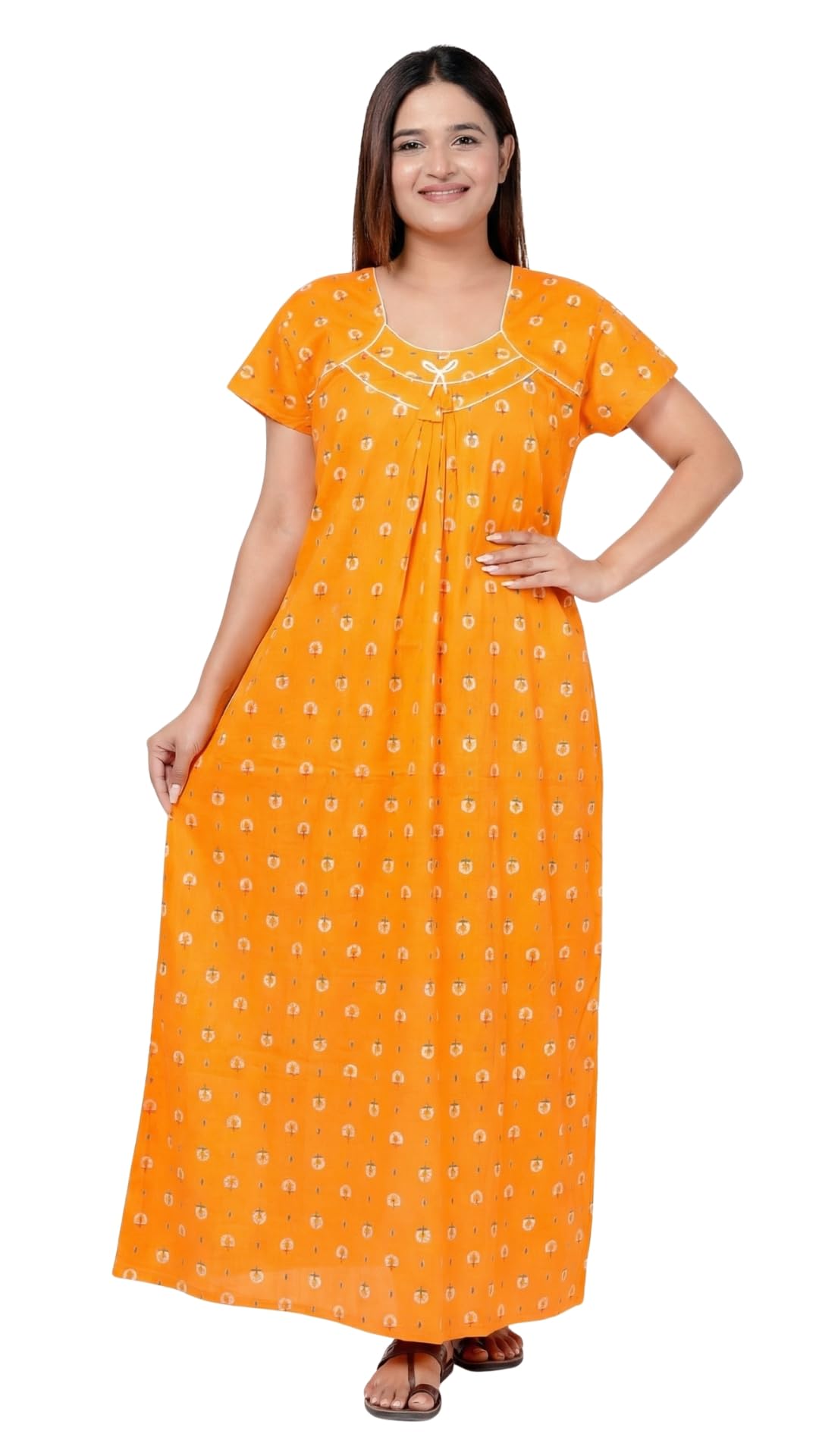 hargun night wear Women's Cotton Nightgown, Women’s Pure Cotton Maxi Nighty Round Neck Soft Printed Night Dress for Daily Comfort-picture-36