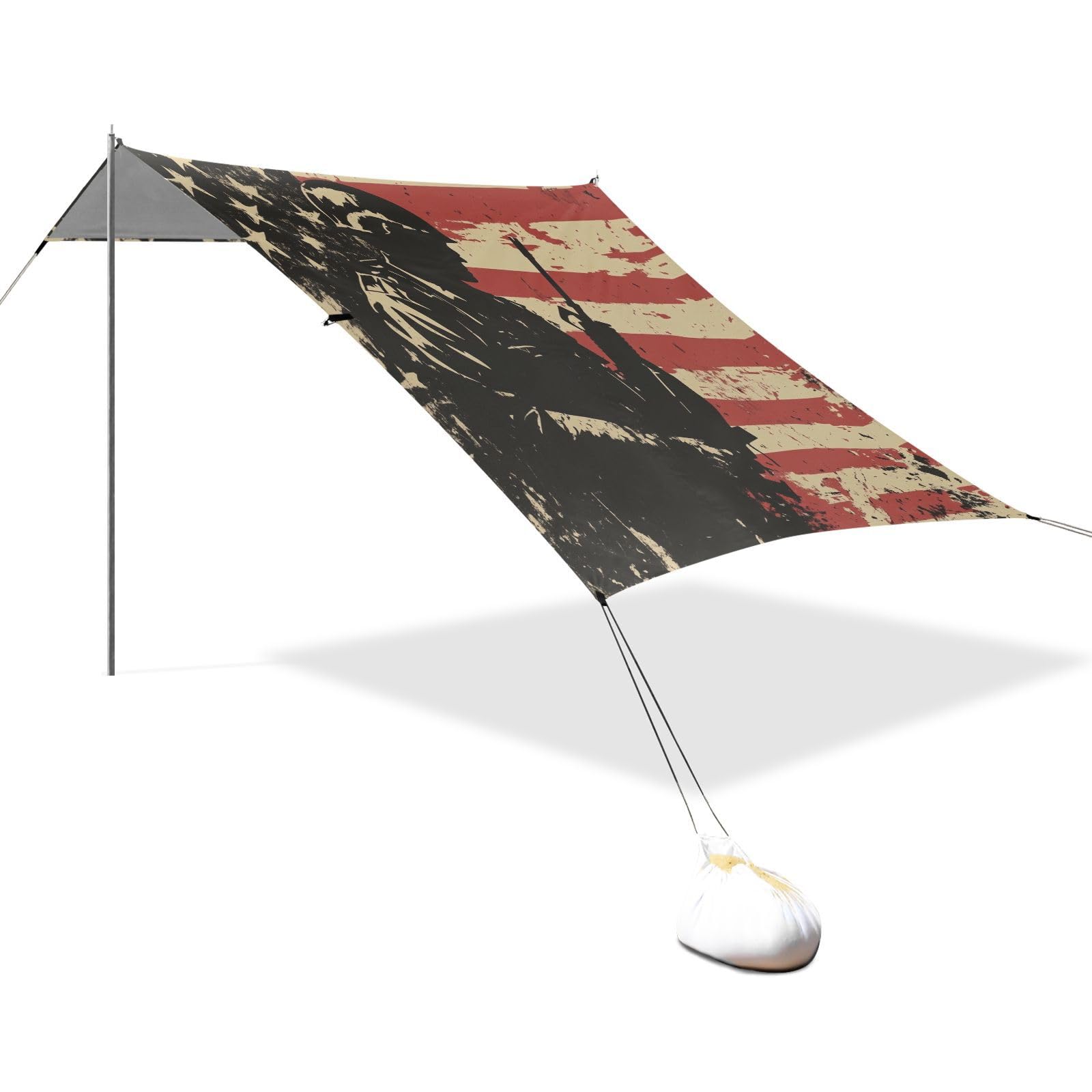 National Vietnam War Veterans Day Army Soldier with Gun Foldable Beach Cabana UPF50+ Waterproof Large Sun Shade with Sandbags, Sand Shovel, Poles for Family Trips, Picnics & Camping