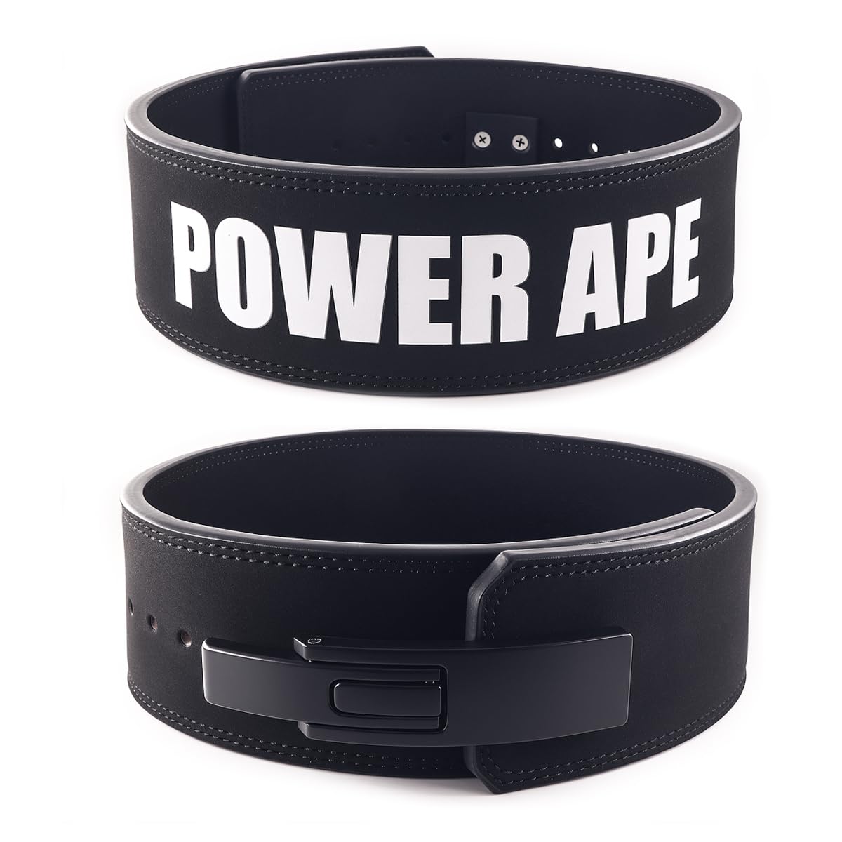 Power Ape Leather Weight Lifting Belt with Lever Buckle Gym Fitness Training Double Strength Bodybuilding Workout Belt Men and Women Support Powerlifting Equipment (blackwhite, M)
