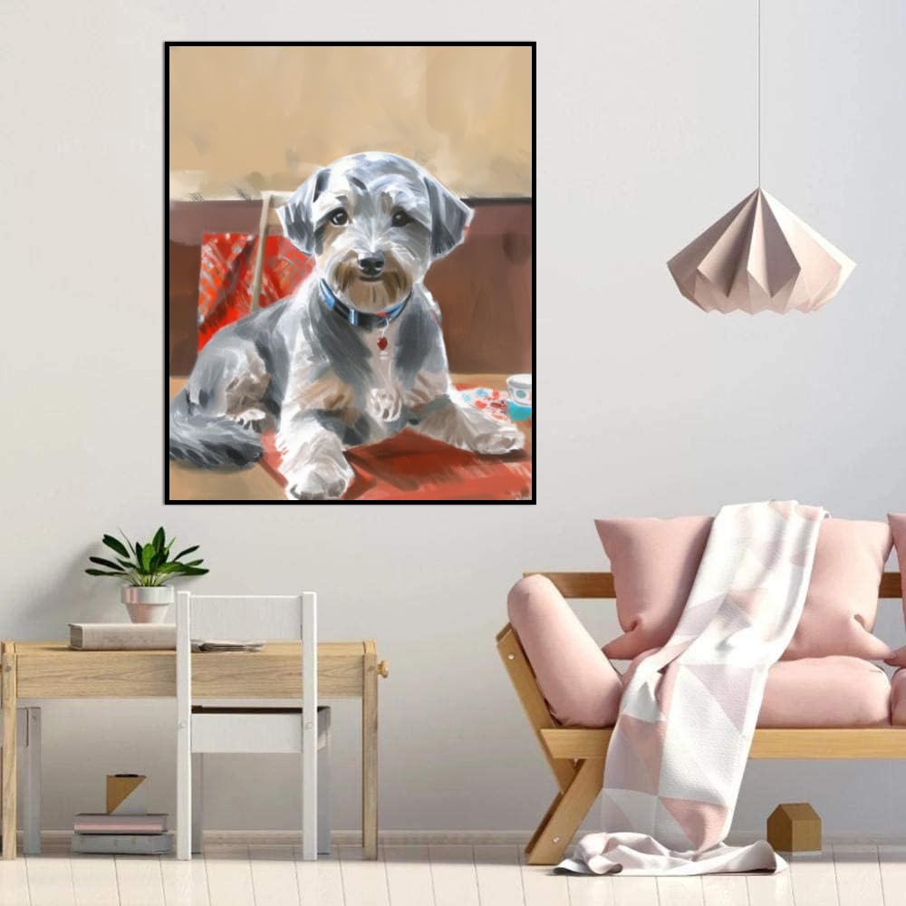 DIY Paint by Number for Adults Beginner Schnoodle Dog Paint by Number on Canvas DIY Oil Painting for Gift Home Wall Decor 20x24inch(50x60cm) Frameless