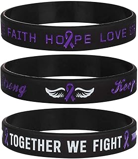 Sainstone Purple Awareness Ribbon Silicone Bracelets with Saying - Mental Health Awareness Bracelet - Purple Cancer & Cause Ribbon Wristbands Gifts for Men Women, Patients, Family Friends