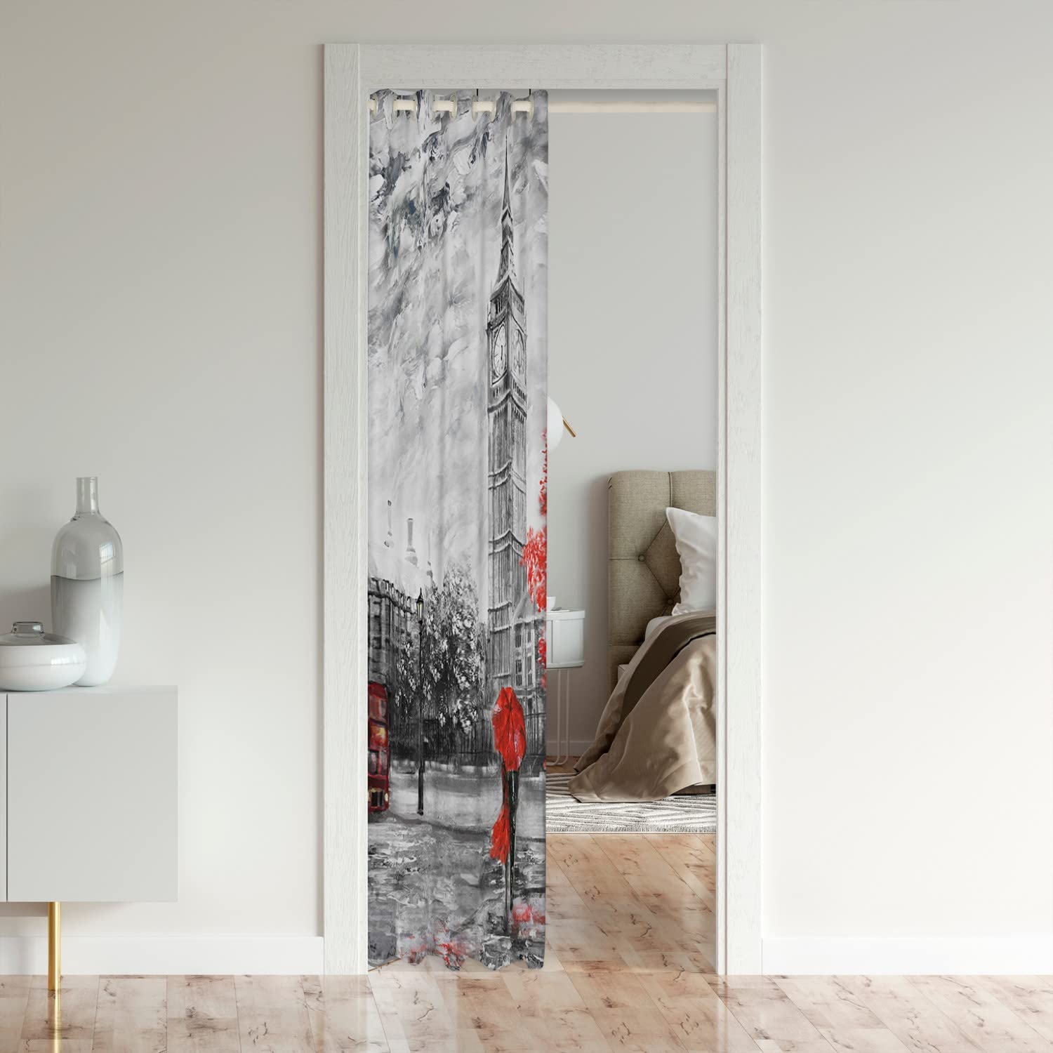 Loussiesd England Big Ben Doorway Curtain Privacy Ronmantic Couple Lover Room Divider Curtain Cover Gray Red Bus Insulated Thermal Curtains Room Divider Curtain Cover Door Curtain 132x203cm 1 Panel - Image 3