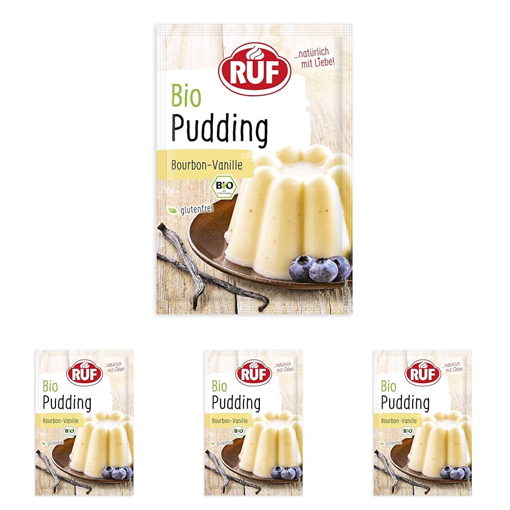 RUF Bio Pudding Bourbon-Vanille, Puddingpulver mit Vanillearoma aus kontrolliert biologischem Anbau, glutenfrei, vegan, 8er Pack (2 x 40g)