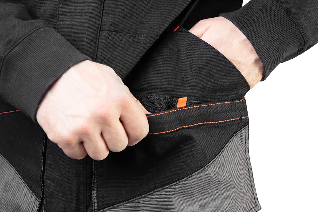 NEO TOOLS HD Slim Sweat de travail pour homme, gris, 60 % coton, 37 % polyester, 3 % élasthanne, coupe haute, près du corps, tissu Oxford, poches, coudes profilés, réfléchissant