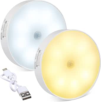 Glooglitter Magnetic Cruise Ship Motion Sensor Night Light, 2 Pack, USB Rechargeable, White & Warm