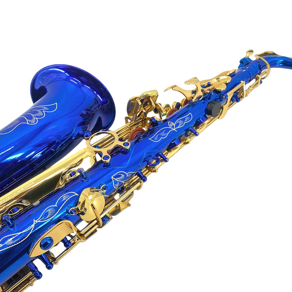 Altsaxophon Eb für Anfänger - Komplettes Saxophon-Kit mit Hartschalenkoffer, Mundstück, Umhängeband, Schilfrohr, Reinigungsset - Ideal für Studenten & Profis (Blau)