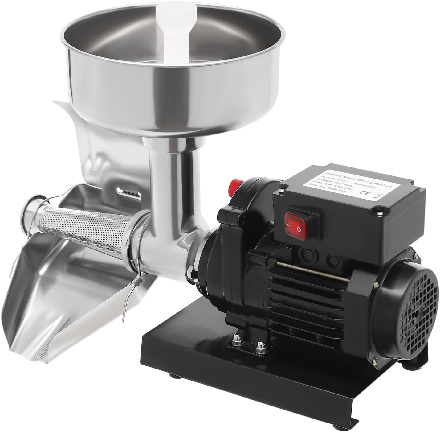 Passapomodoro Elettrico da 450 W - Passapomodoro in Acciaio Inox 304 con Imbuto da 4,8 Pollici, Motore in Rame Puro da 50 kg/h, Ideale per Salsa di Pomodoro Fatta in Casa Black+Silver