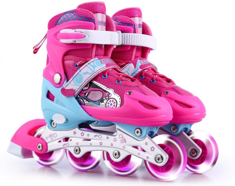 Inline Skate Adjustable Size Flash Wheels with Protective Equipment One Foot Brake Suitable for Beginners Girl Boy Universal/Powder/M