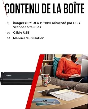 Canon imageFORMULA P-208II Scanner Portable, USB, Recto