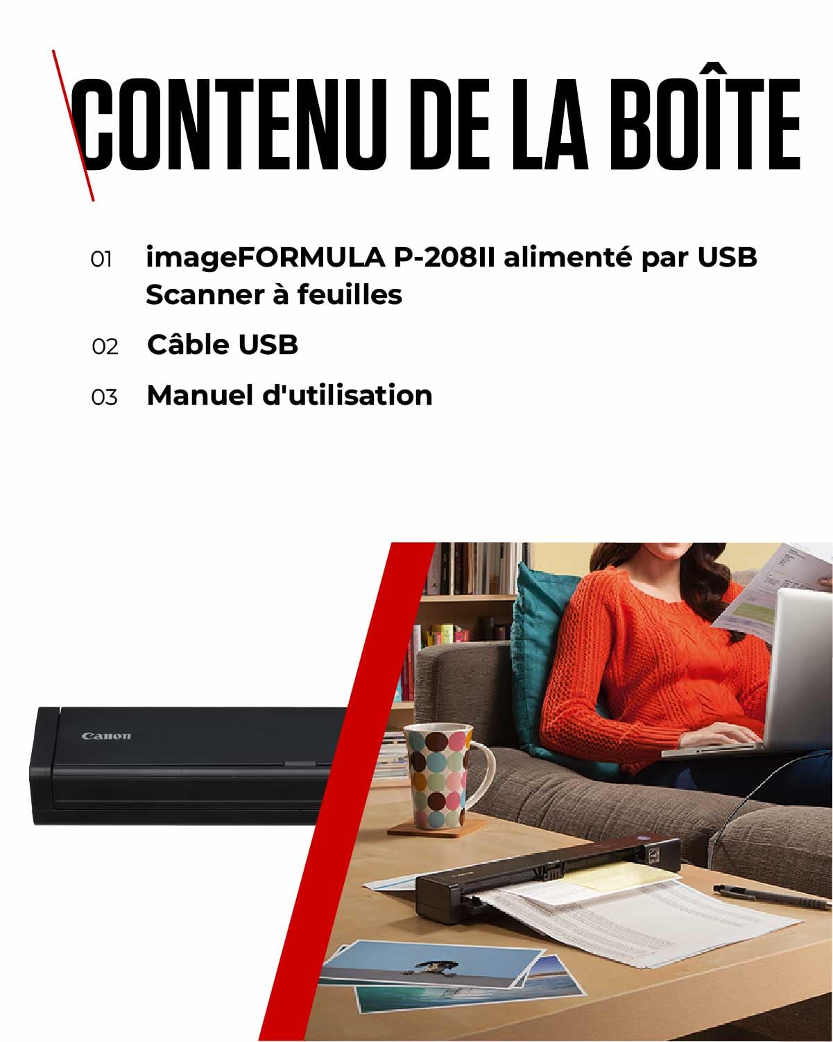 Canon imageFORMULA P-208II Scanner Portable, USB, Recto Verso, pour Maison, Bureau ou déplacements, Chargeur Automatique de Documents 10 Pages, sans Pilote, Logiciel CaptureOnTouch Lite de Canon