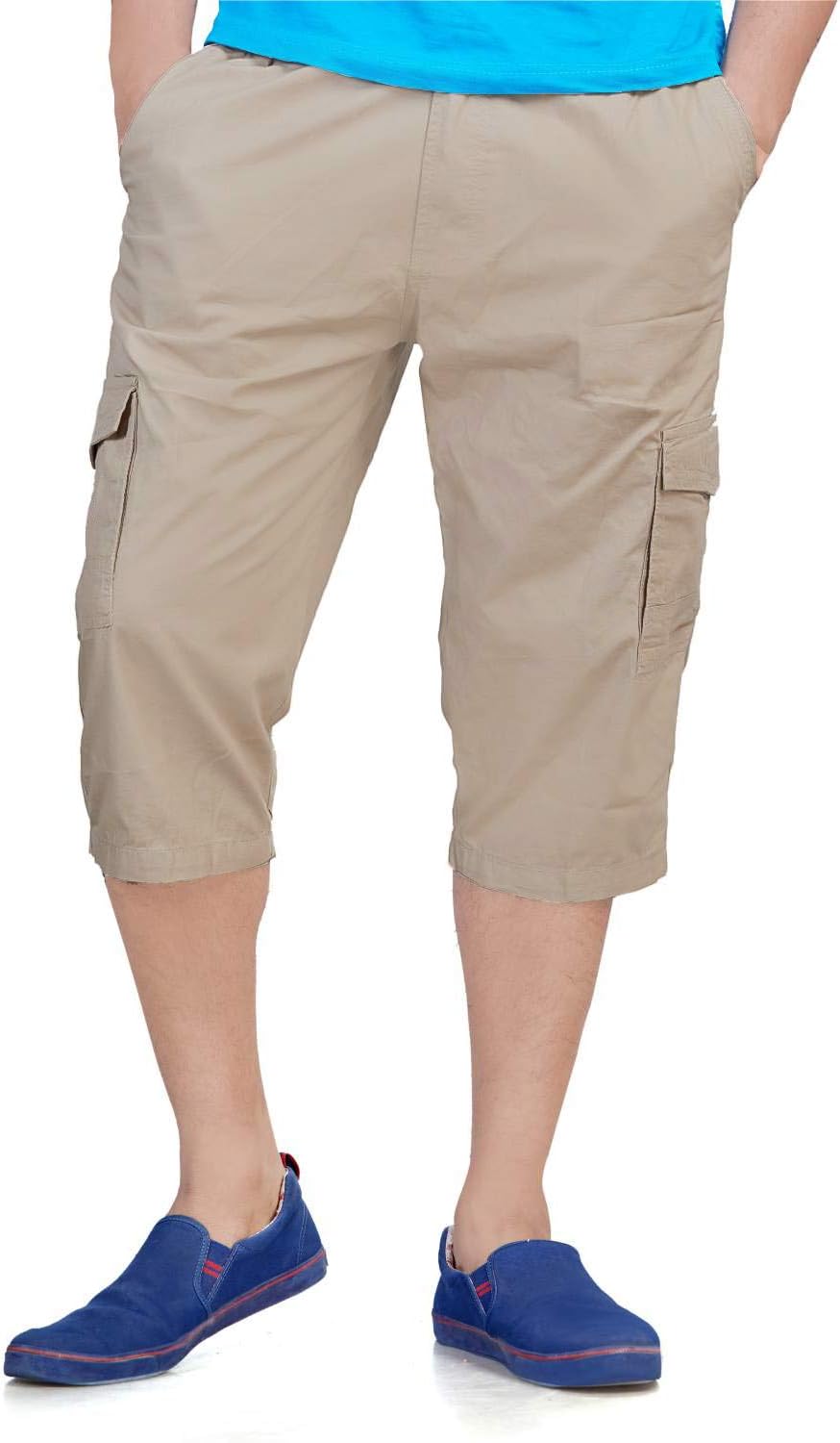 0-DEGREE Men's Regular Fit Three Quarter Shorts Light Grey 34 Inch Waist