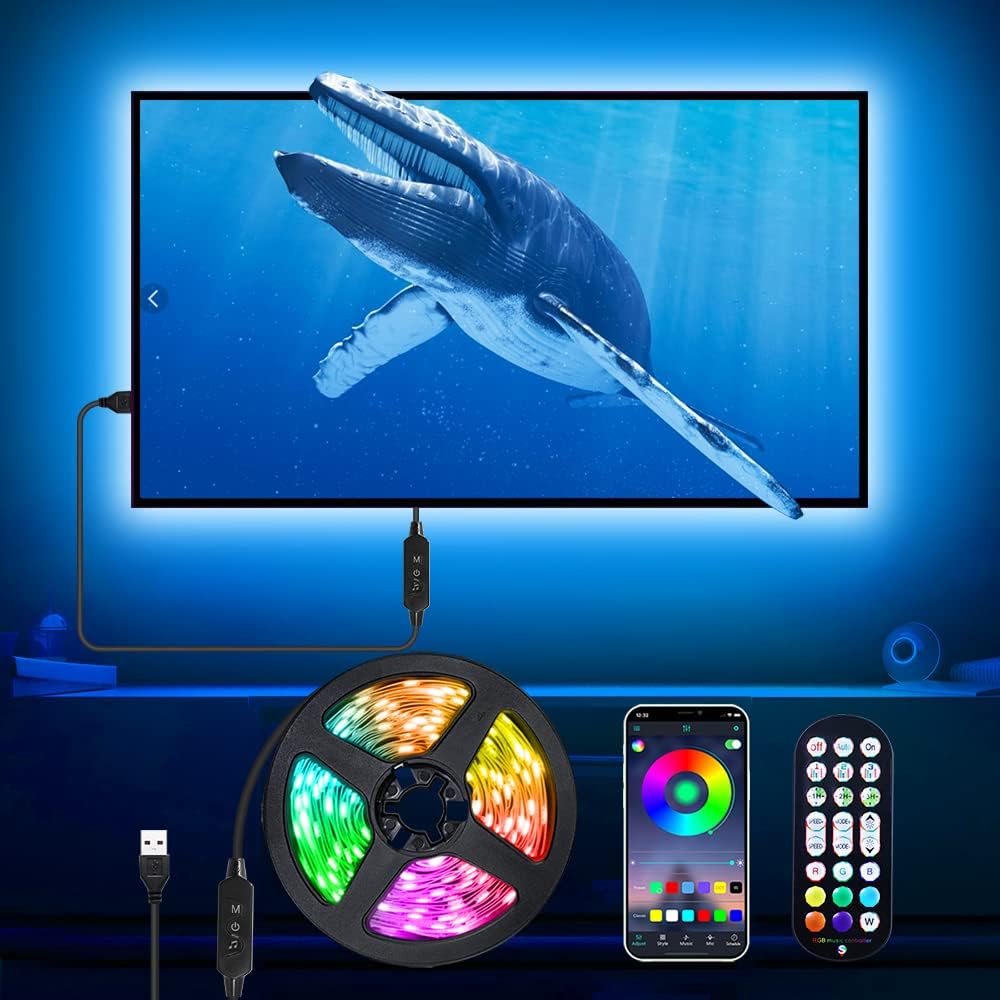 TV Led Lights for TV, Led Backlight 5M USB Light Strip for 55-85 inch Monitor Behind Lighting RGB Color Changing Lights with Remote Music Sync Bluetooth APP Control