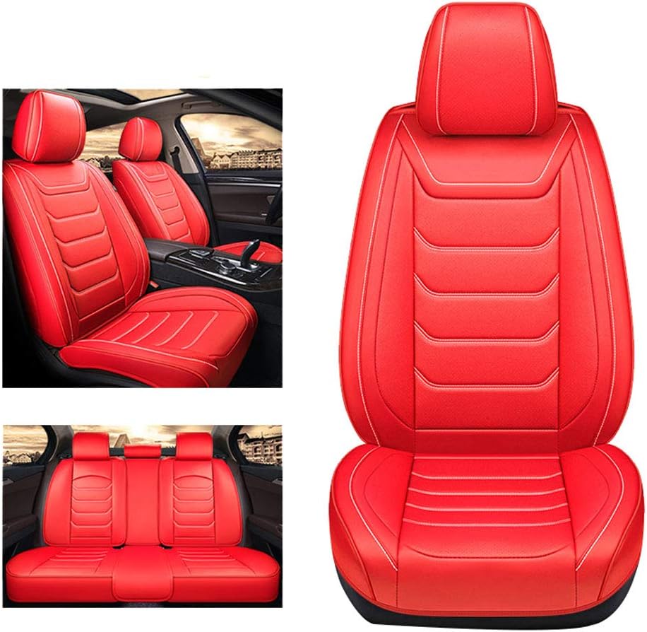 Amazon Co Jp 車のシートカバー赤ユニバーサル通気性エアバッグ互換性のある快適さ耐久性のあるプレミアム品質レザートラック車 A 車 バイク