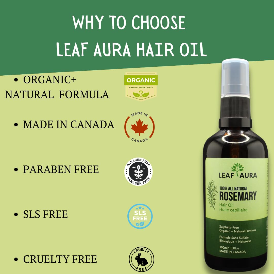 leaf aura Rosemary Hair Oil- 100% Natural- Made in Canada- 100ml (100 ml)