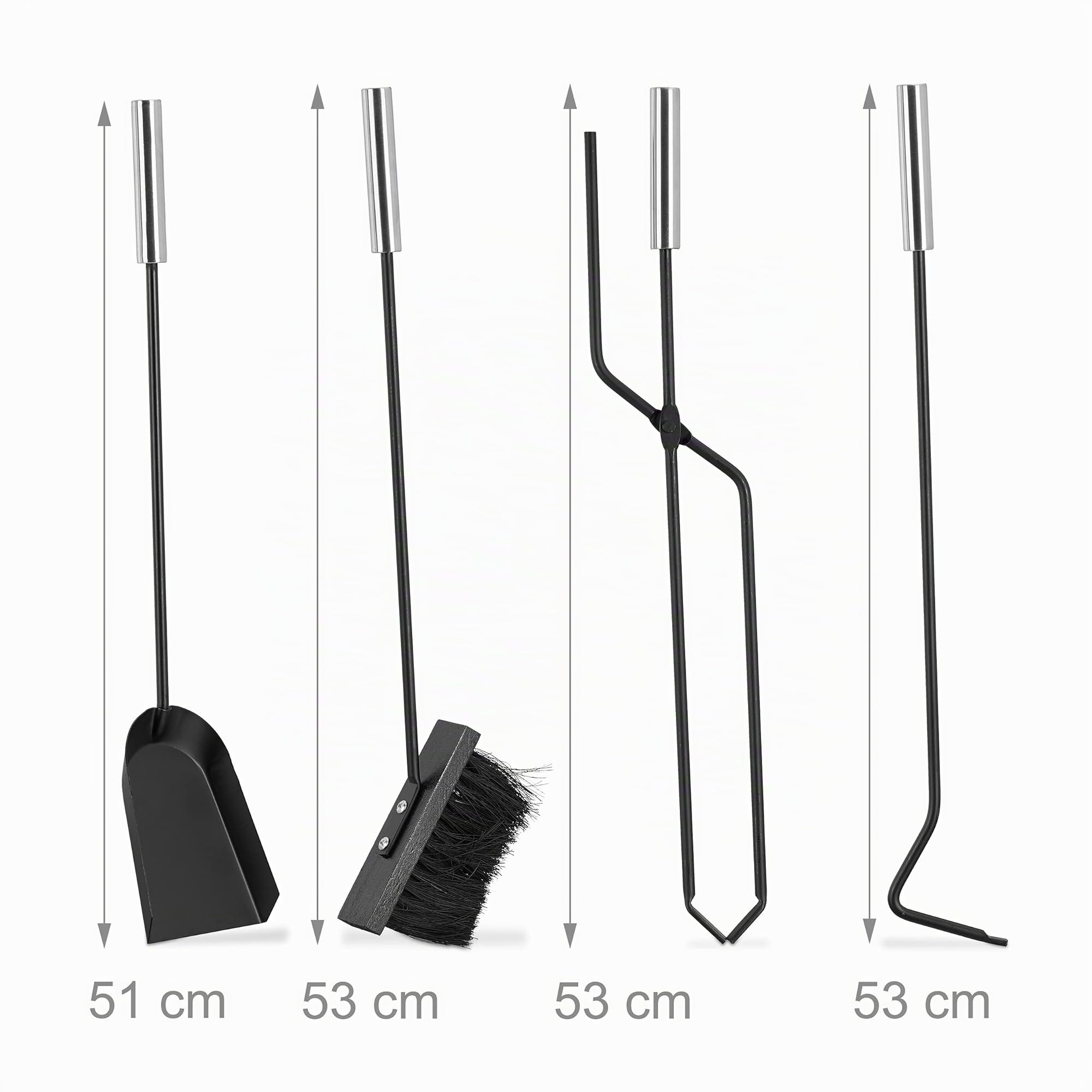 Relaxdays Ensemble serviteur de cheminée 4 pièces accessoire pelle balai tisonnier, noir