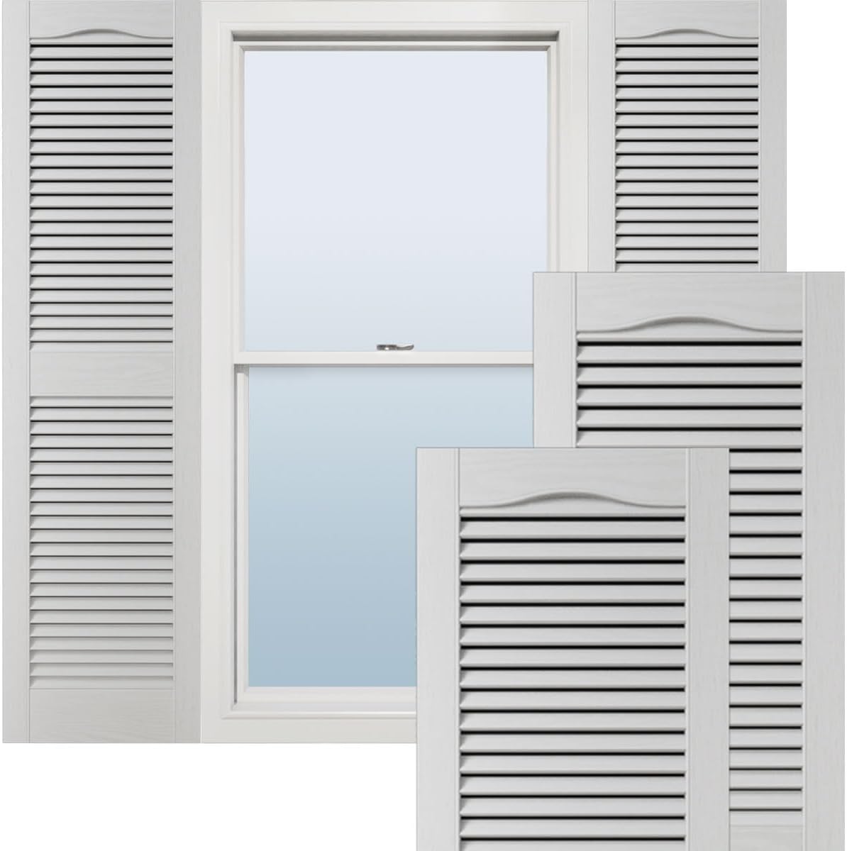 Ekena Millwork Lifetime Vinyl LL1S14X06700WH Standard Cathedral Top Center Mullion, Open Louver Vinyl Shutters, w/Installation Shutter-Lok's & Matching Screws (Per Pair), 14 1/2"W x 67"H, White 14.5-in. W x 67-in. H 001 - White