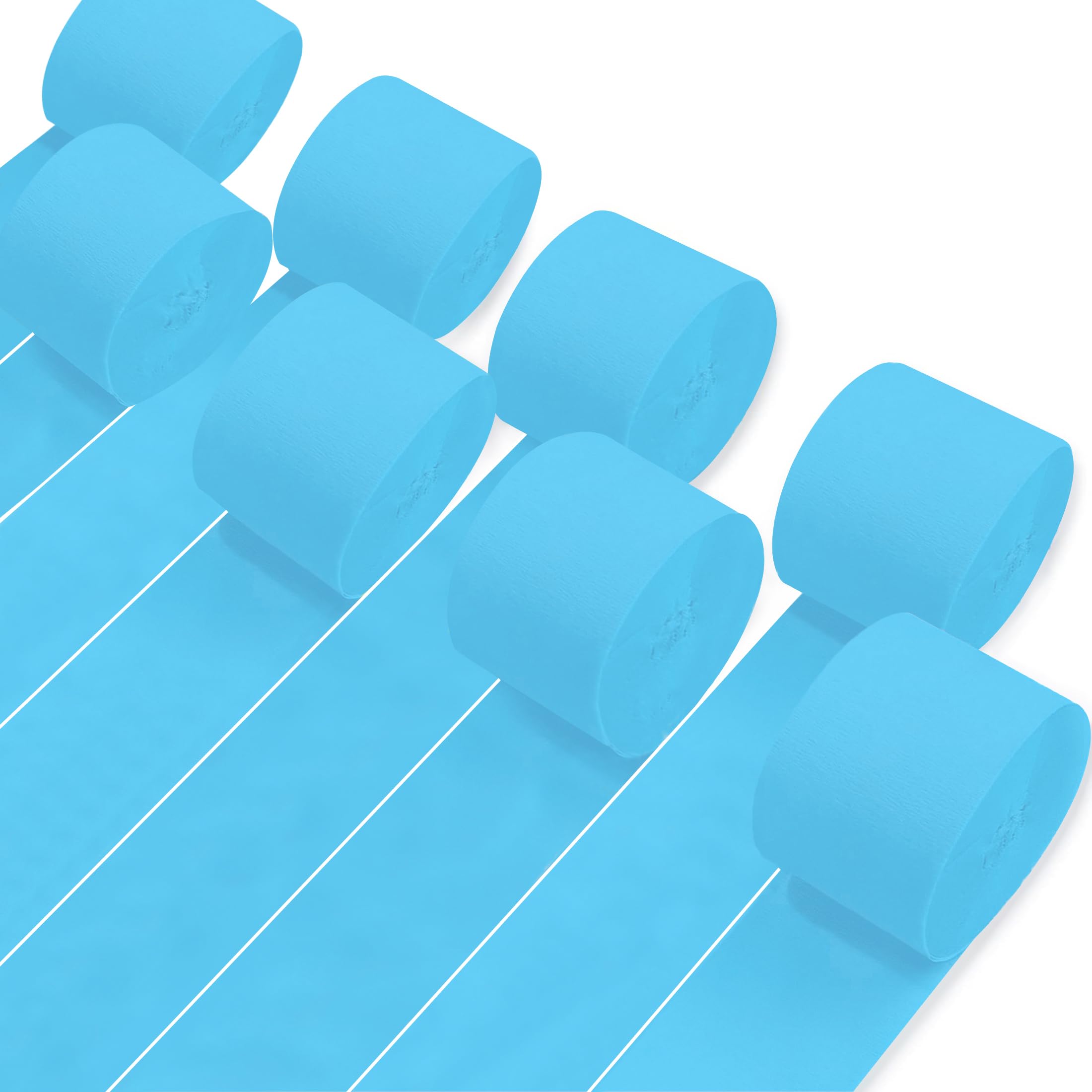 8 Rolls Crepe Paper Streamers, Sky Blue Streamers Party Decorations for Baby Shower Birthday Gender Reveal Under The Sea Party