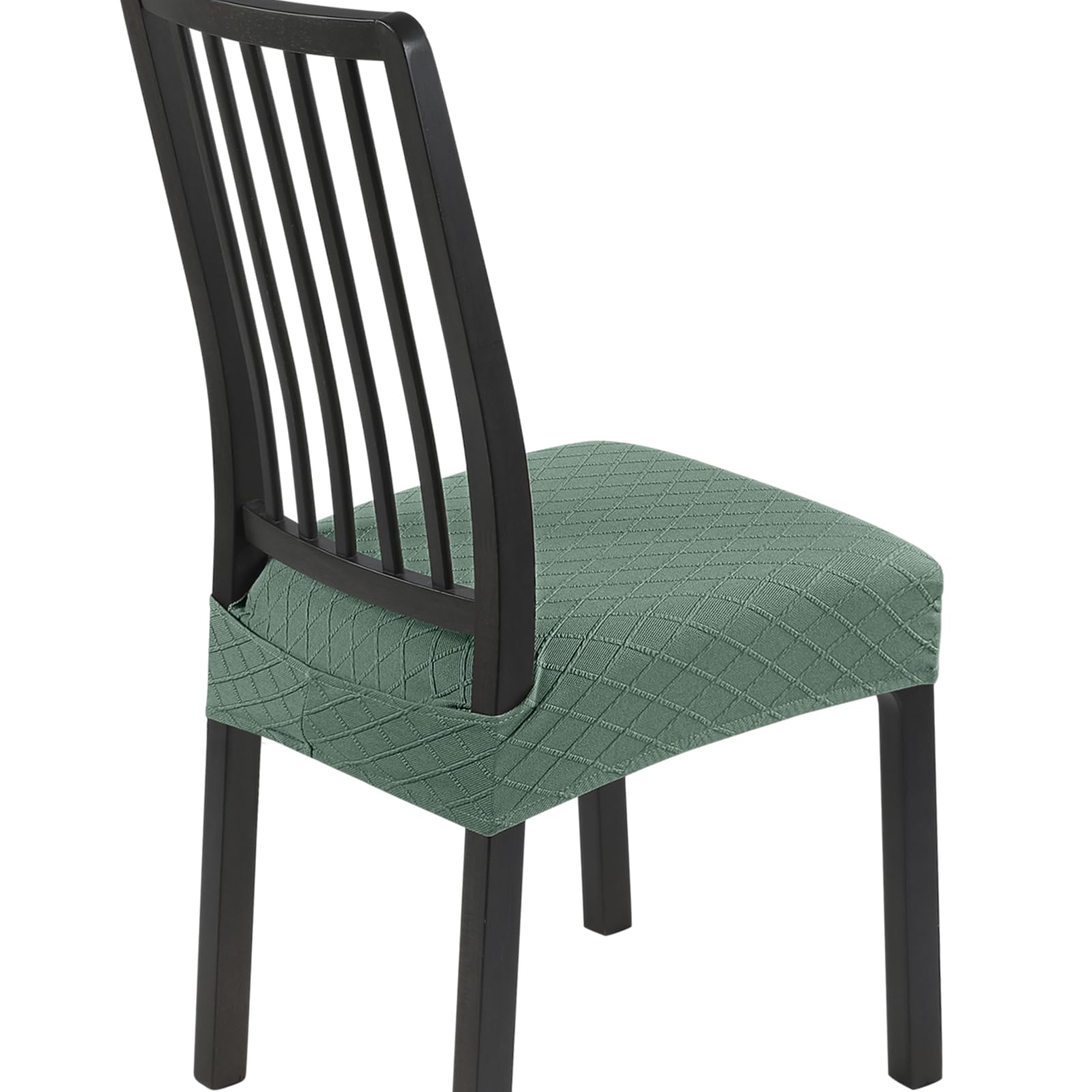 SearchI Dining Chair Seat Covers Set of 6, Rear Covered, Check Green