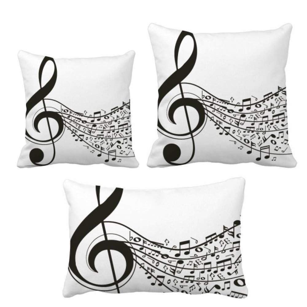 Housse de coussin notes de musique et clé de sol motif noir et blanc pour décoration salon