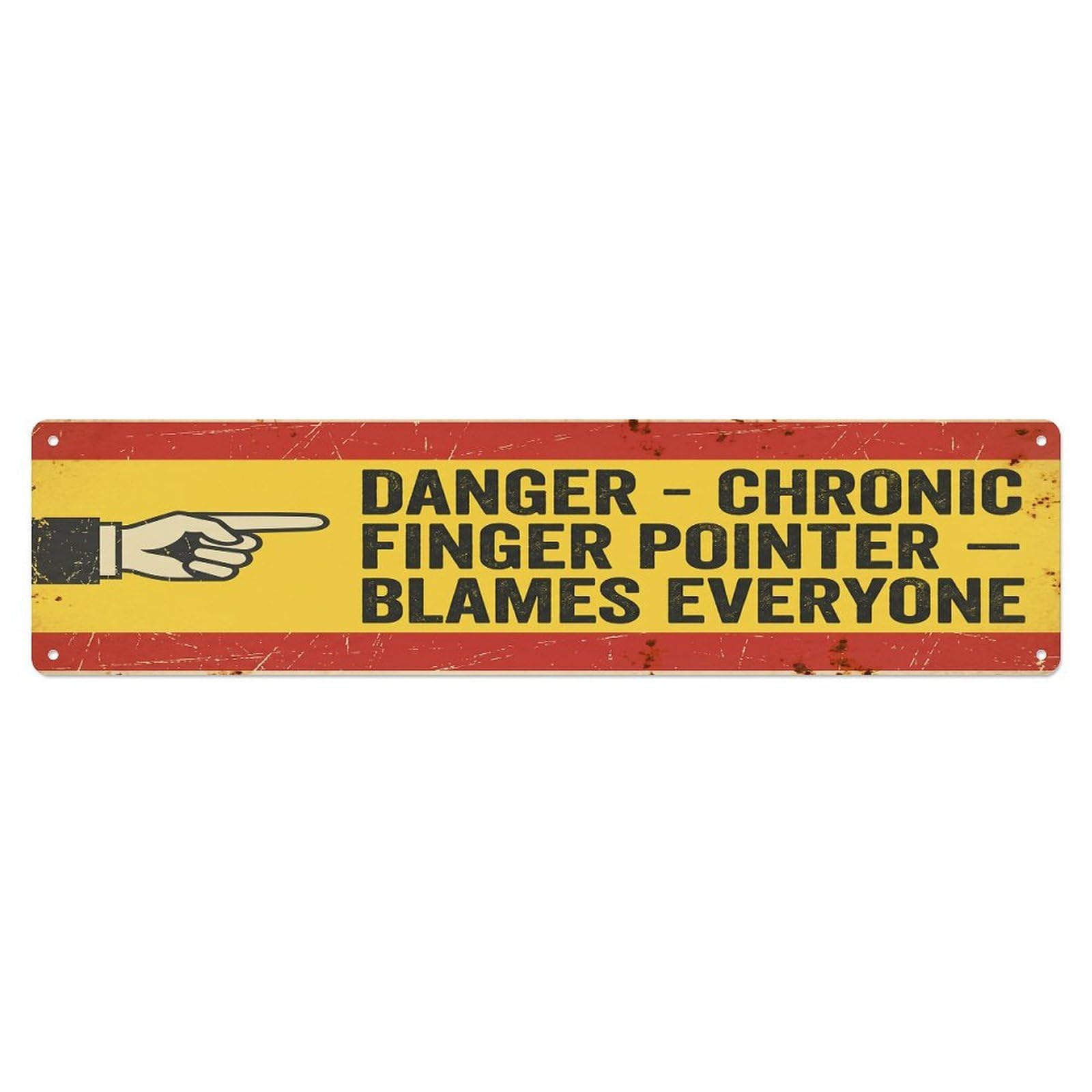 Olhnbad 4X16inch(10X40cm) Vintage Funny Danger Chronic Finger Pointer Warning Metal Tin Sign