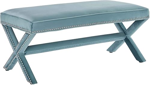 Miniatura 8 de Modway Otomana tapizada de terciopelo con base en X con ribete de cabeza de clavo en gris