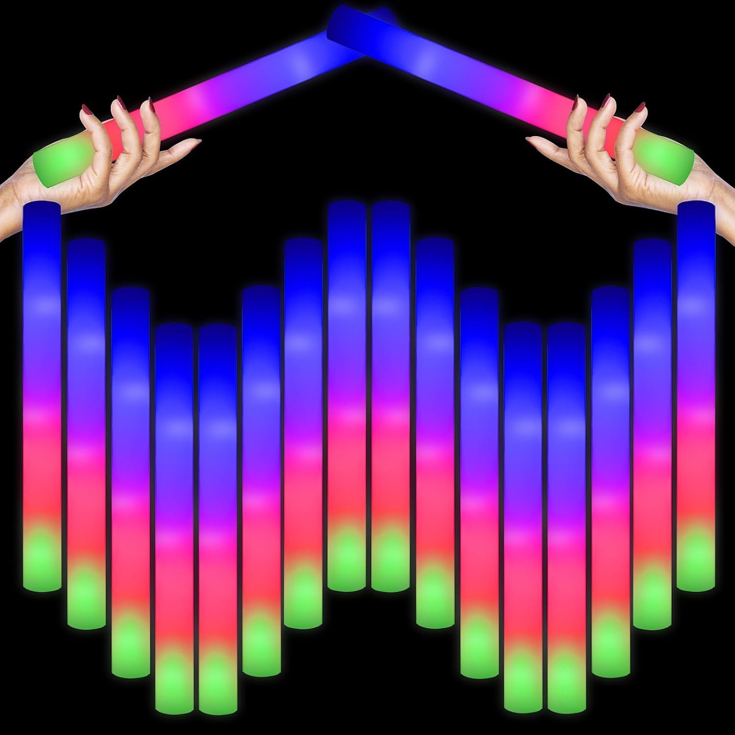 118 Stück LED Leuchtstäbe Party,3 Effekte LED Schaumstoff Leuchtstab für Partys & Hochzeit,8–10 Stunden blinkende Party Sets, die im Dunkeln leuchten