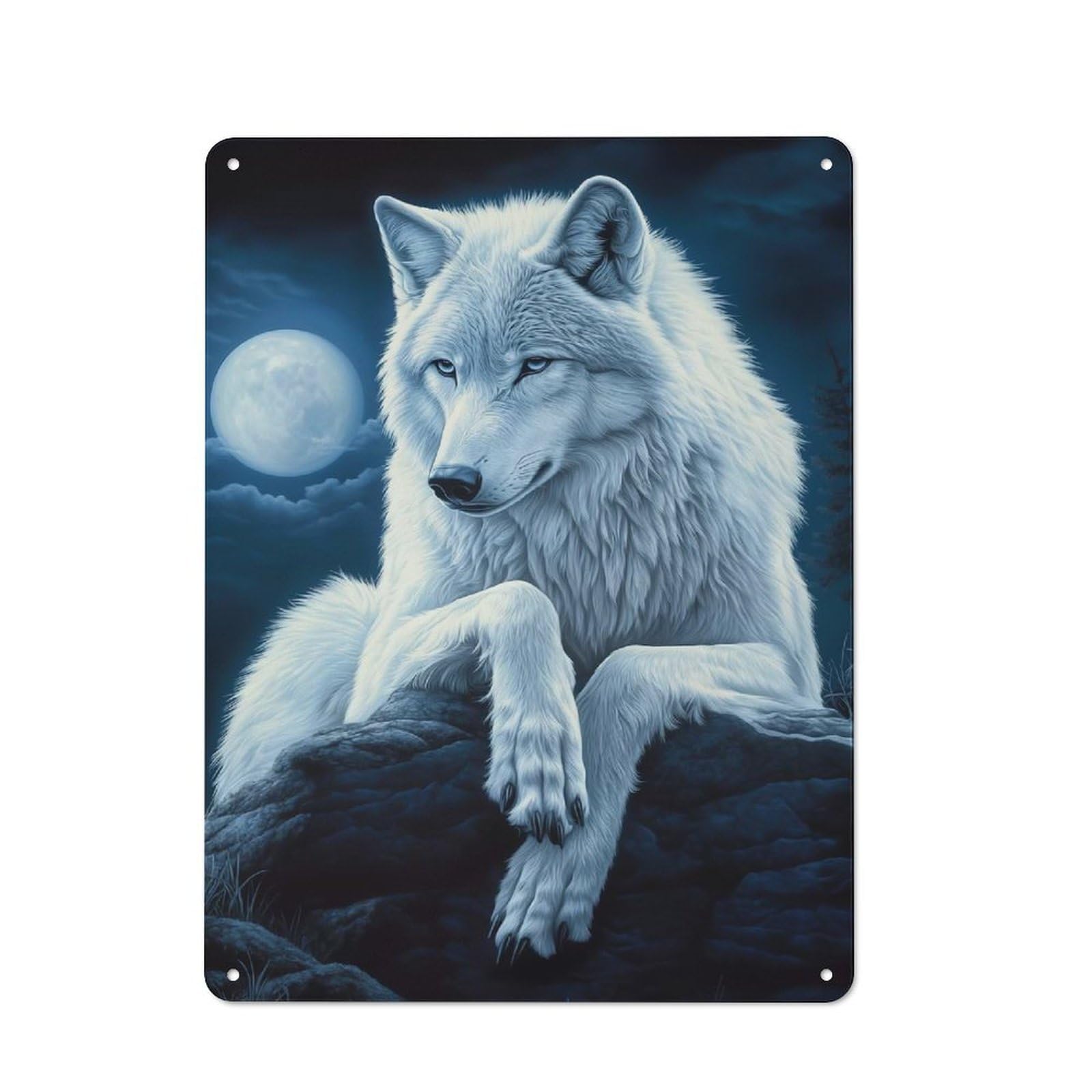 Junmoney Style-18 Outdoor Room Shed Metal Sign 40X30cm Featuring White Wolf Under Moonlight, Shed Wall Decor For Shed, Garden Room, Porch Or Garage