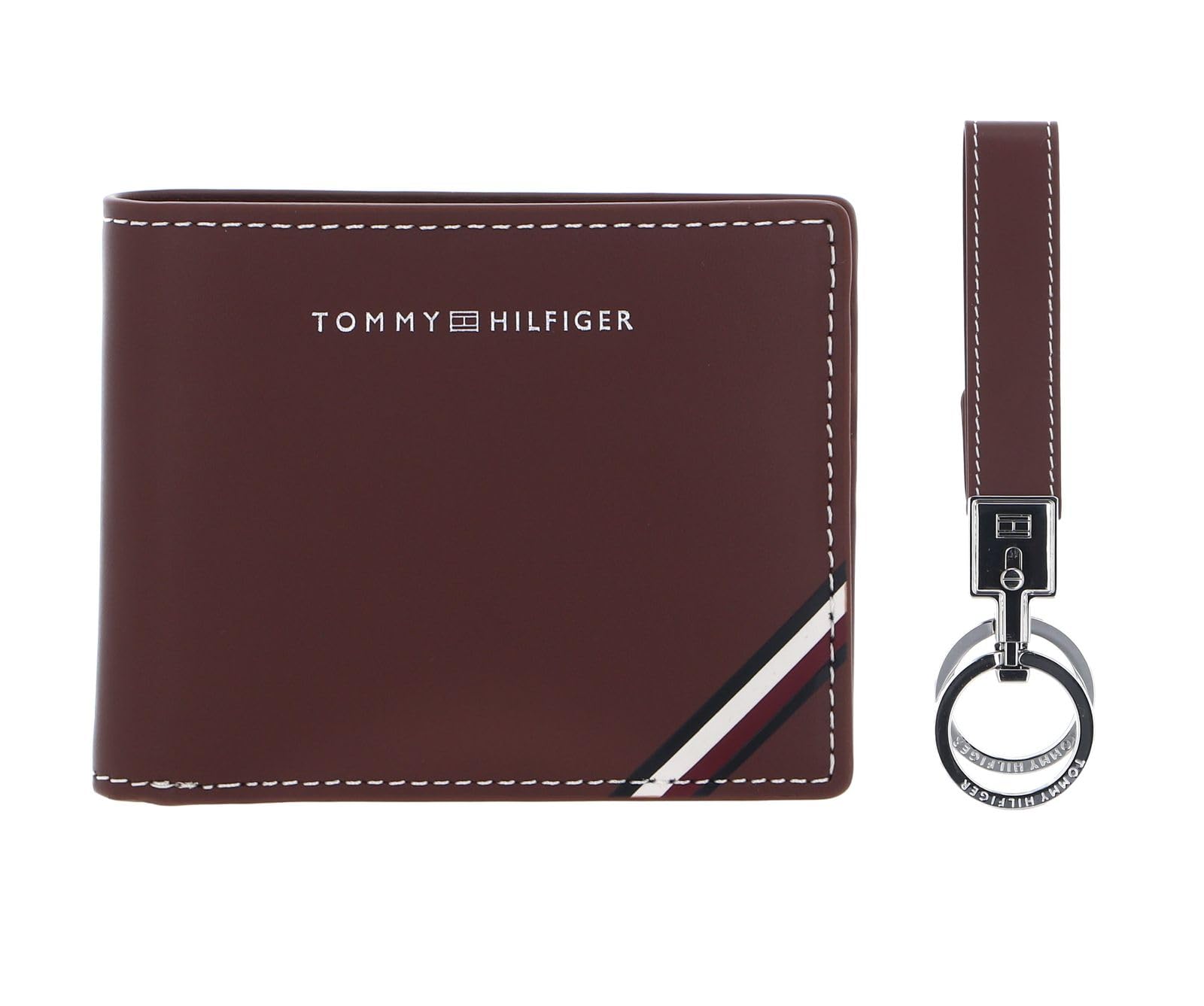 Tommy Hilfiger Cuero Estuche de Tarjetas Llavero Gifting Mini CC Wallet and Keyfob Tan marrón
