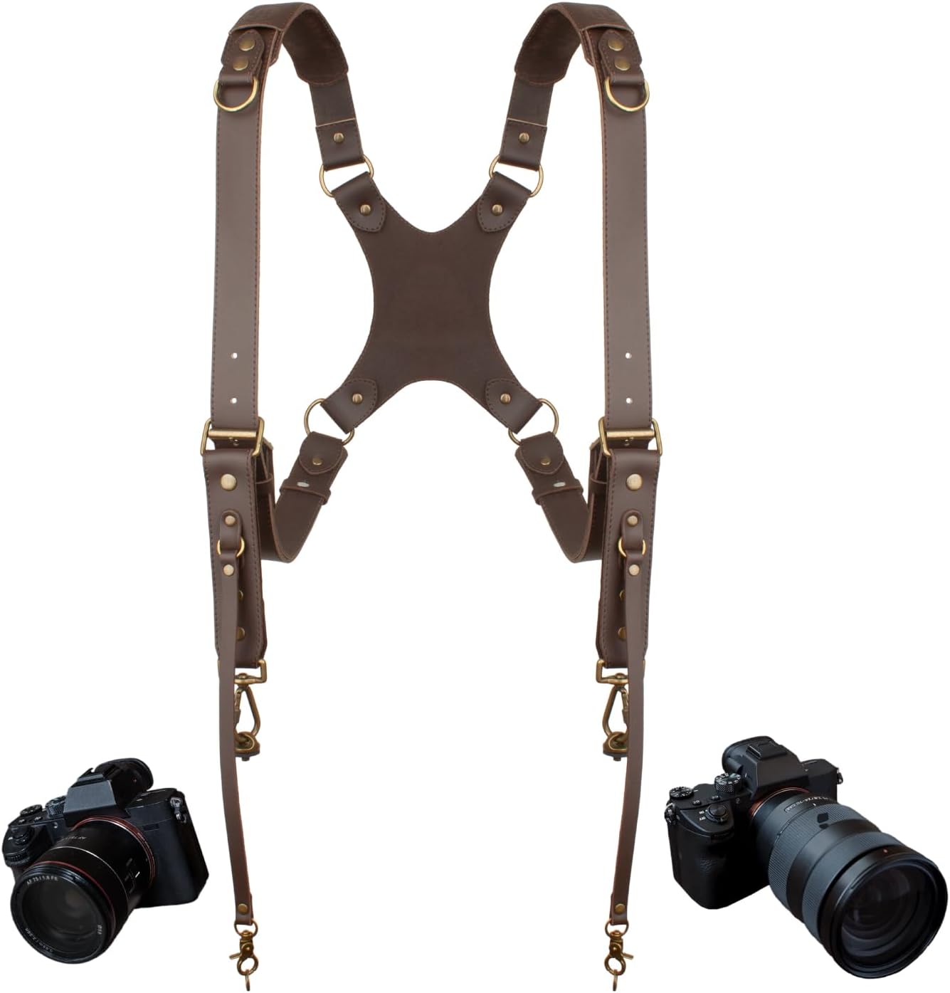 Dual Camera Harness L1,Leather Camera Strap Harness for Photographers,Double Shoulder Camera Strap for DSLR/SLR,Suitable for Hiking, Travel, and Weddings.Quick Release,Brown