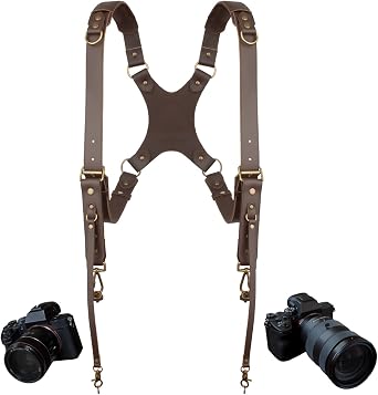 N1 Leather Dual Camera Strap,Adjustable Crossbody Harness,Brown