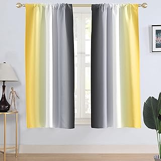 AAtter Yellow and Grey Ombre Window Curtains White Gray Black Living Room Bedroom Girls Room Kids Window Drapes Treatment Fabric 1 Pair Home Decor, 52