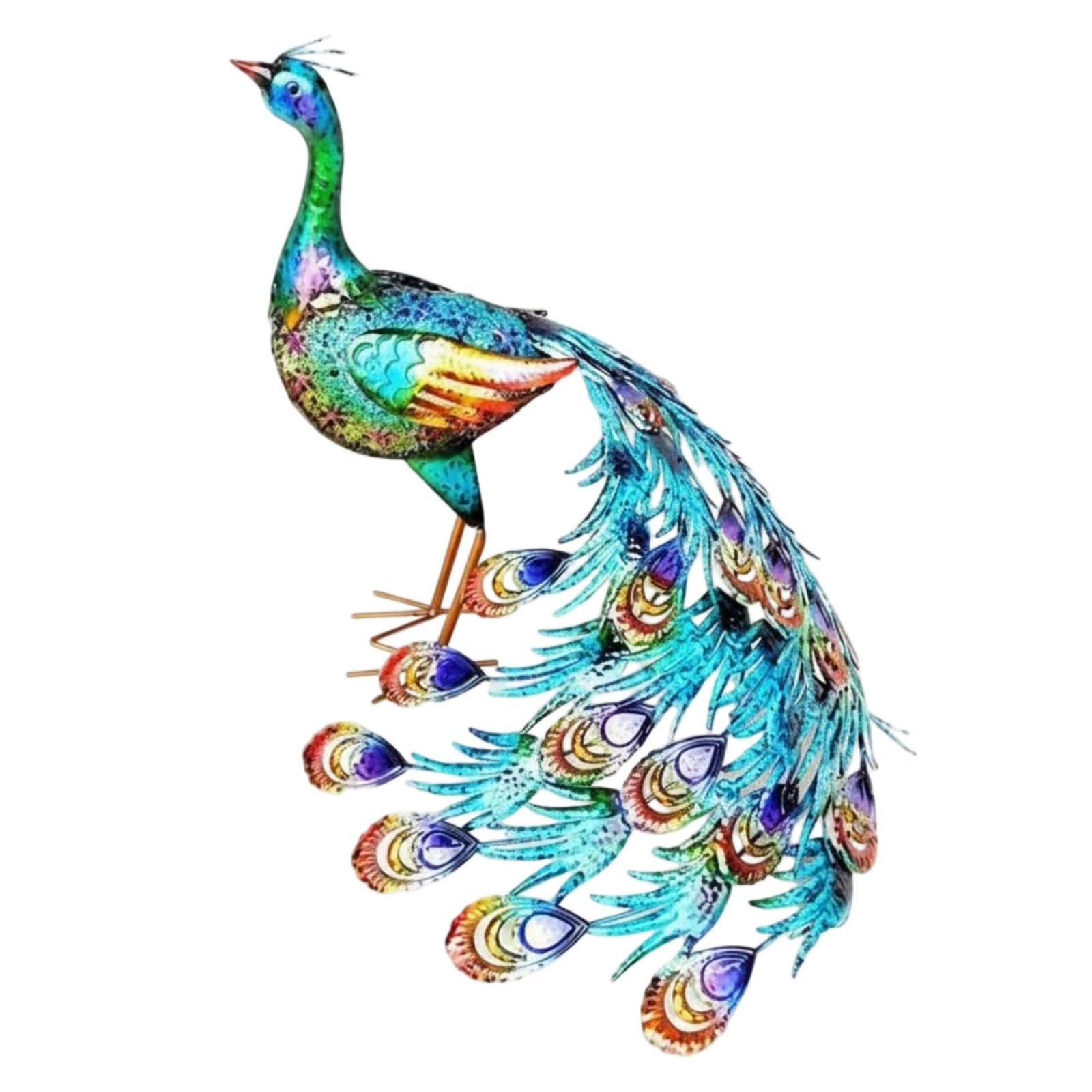 Estatua de Decorativa Figura Escultura Adorno Ornamento Metálico con Diseño Llamativo y Efecto Acogedor Adecuada para, Pavo Real De Cola Grande con Cabeza Recta — Sin Luz — 49.5 45.5 48cm