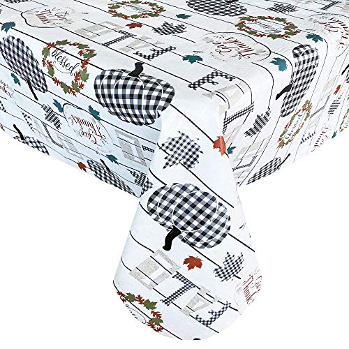 Up To 40% OFF Newbridge Gingham Pumpkin Black and White Vinyl Flannel Backed Thanksgiving Tablecloth - Checkered Harvest Fall Kitchen Dining Room Print Easy Care Wipe Clean Tablecloth, 60” x 102” Oblong/Rectangle