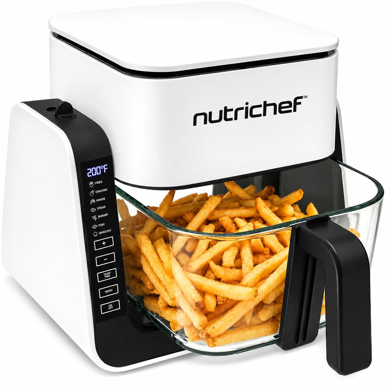 Nutrichef freidora de aire de 3.8L y grill de 1L, 7 modos de coccion preestablecidos, Tazon transparente