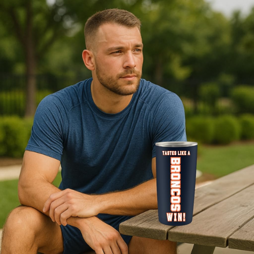 Tastes like a Broncos Win Tumbler Waterbottle 20 oz Stainless Steel Vacuum‑Insulated/Broncos Water bottle with Travel Lid