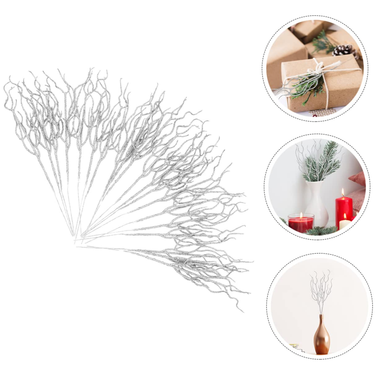 Abaodam 2 Sets Künstliche Weihnachtsstiele Lockige Zweige für Vase Glitzernde Äste Weihnachtsbaum-Dekoration Picks 20 Stück